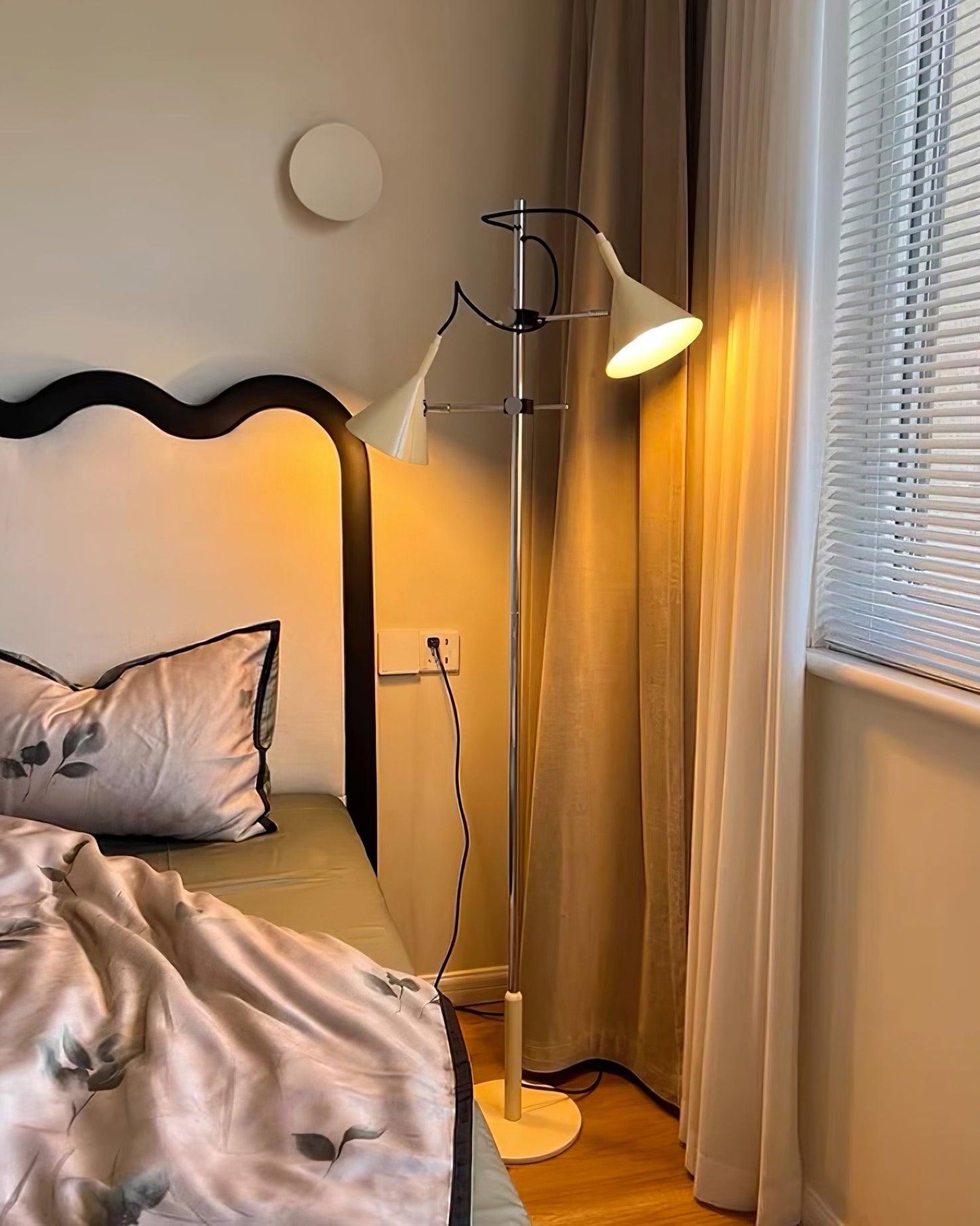 Laiton Floor Lamp LED Adjustable Chrome Beige Shade
