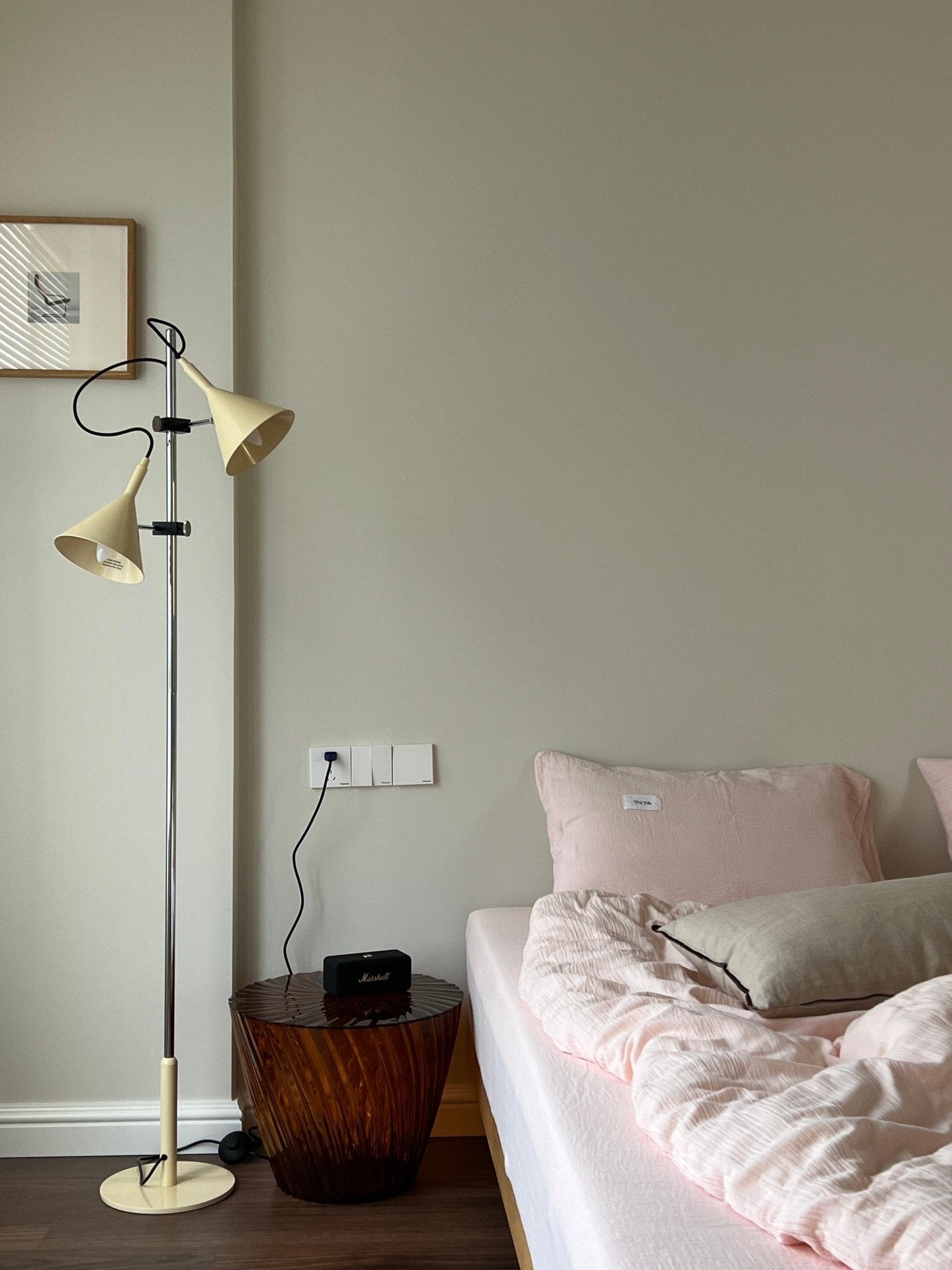 Laiton Floor Lamp LED Adjustable Chrome Beige Shade