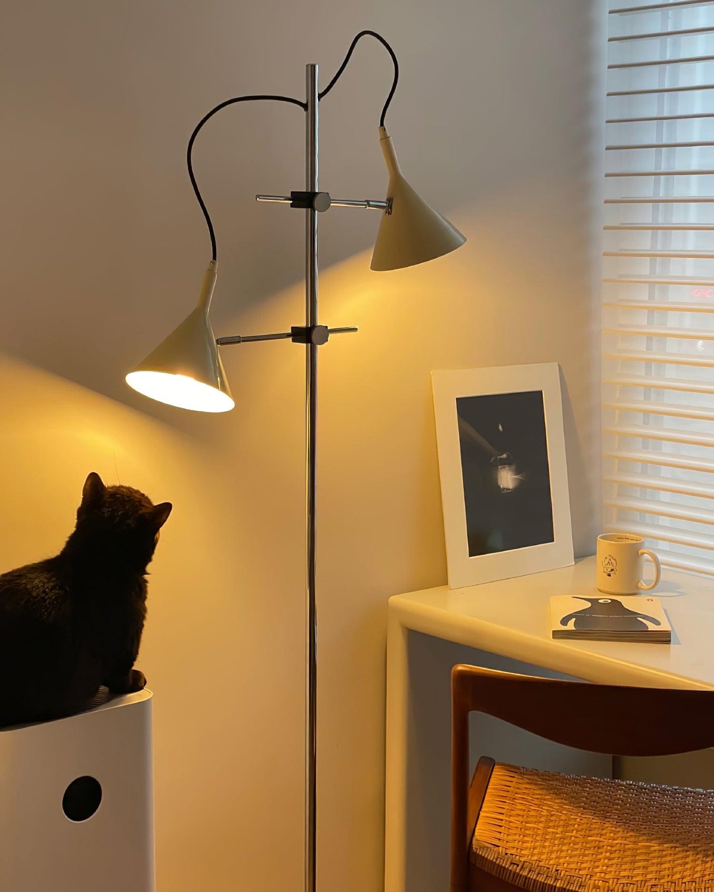 Laiton Floor Lamp LED Adjustable Chrome Beige Shade