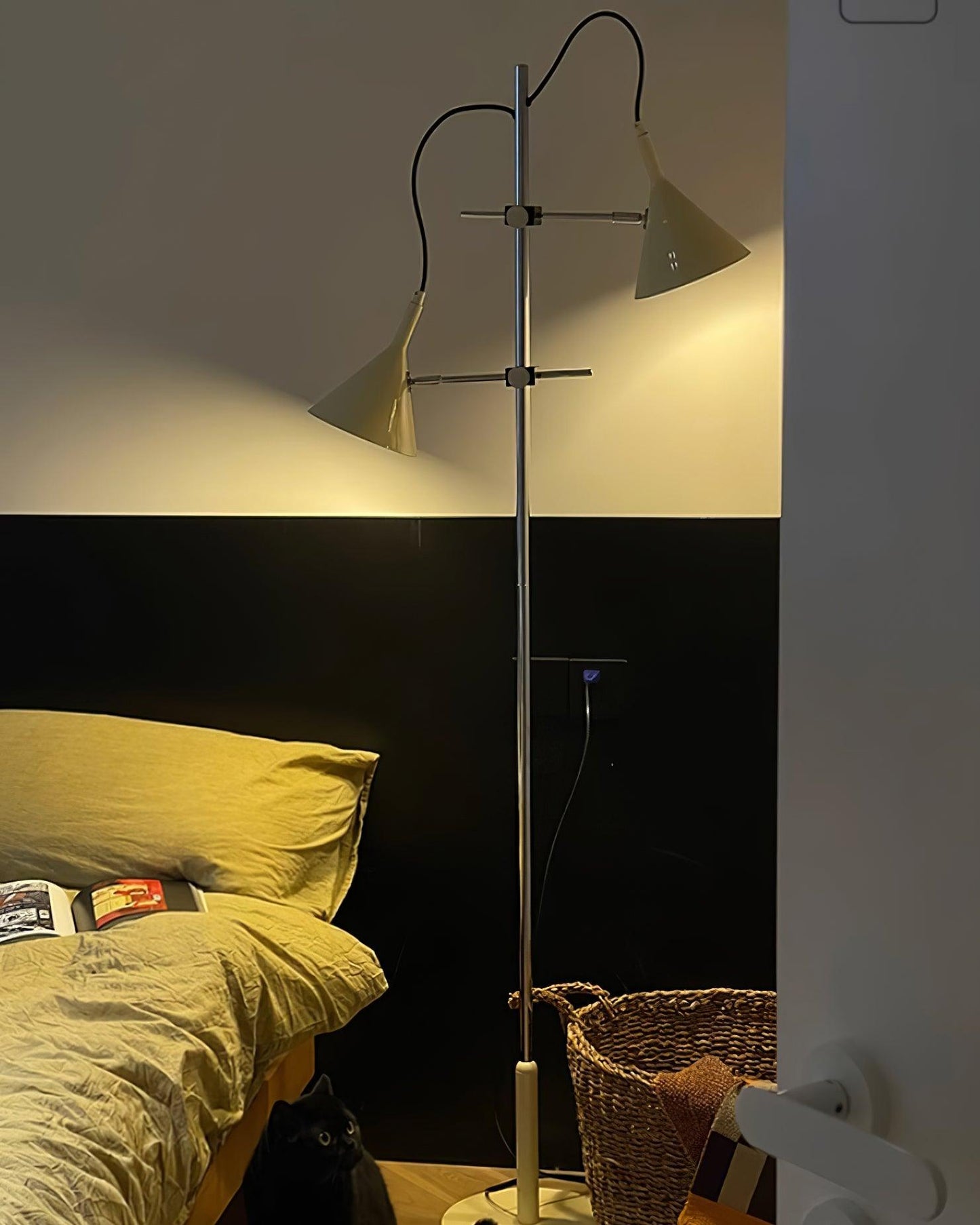 Laiton Floor Lamp LED Adjustable Chrome Beige Shade