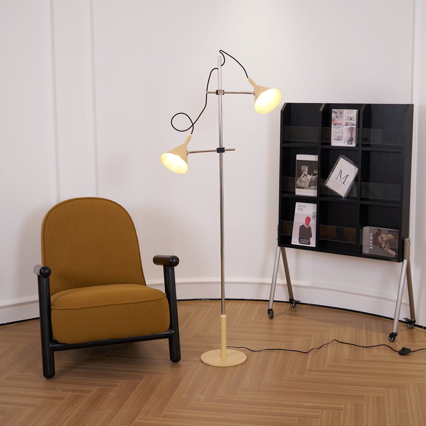 Laiton Floor Lamp LED Adjustable Chrome Beige Shade
