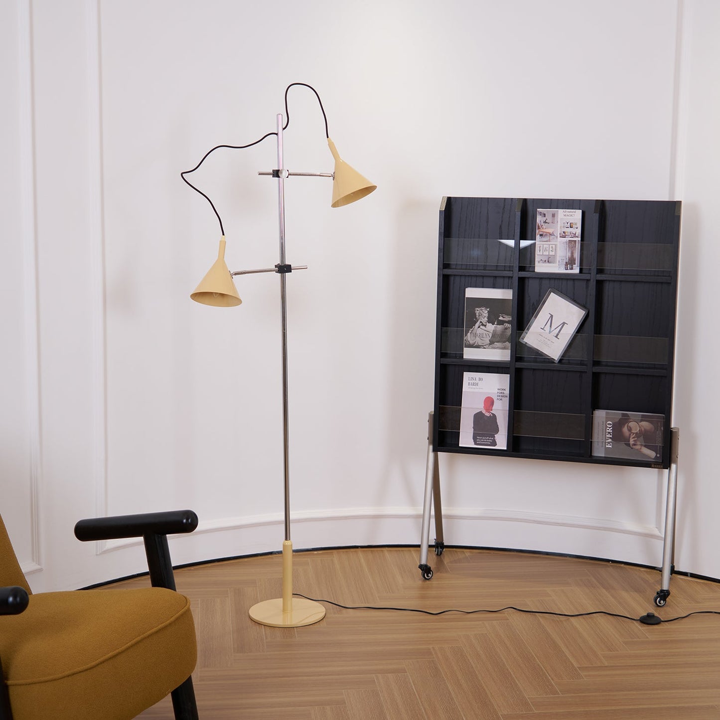 Laiton Floor Lamp LED Adjustable Chrome Beige Shade