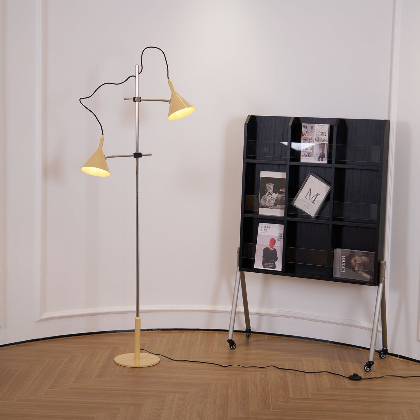 Laiton Floor Lamp LED Adjustable Chrome Beige Shade