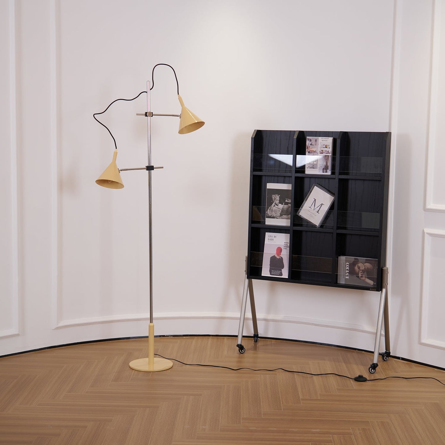 Laiton Floor Lamp LED Adjustable Chrome Beige Shade