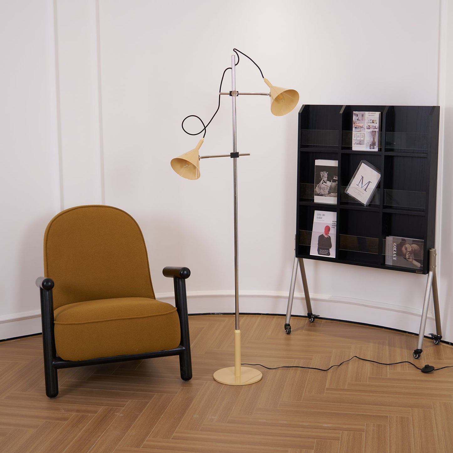 Laiton Floor Lamp LED Adjustable Chrome Beige Shade