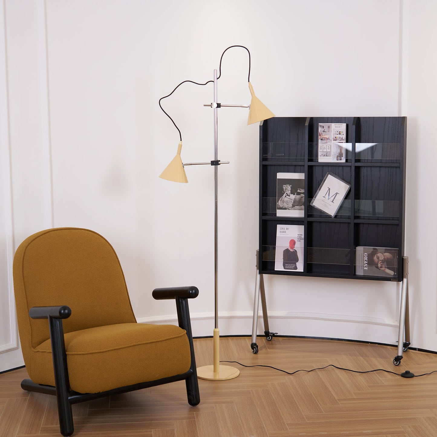 Laiton Floor Lamp LED Adjustable Chrome Beige Shade