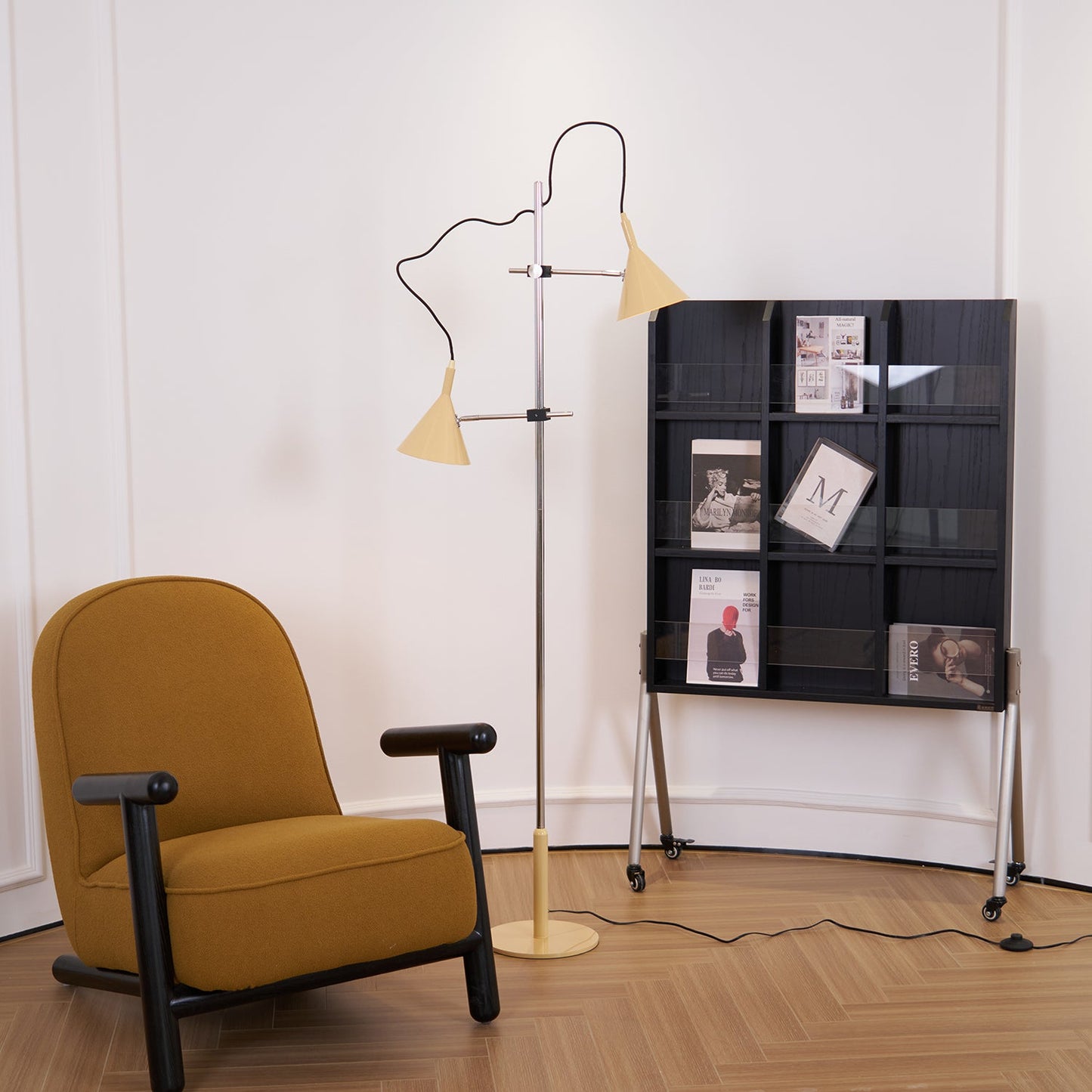 Laiton Floor Lamp LED Adjustable Chrome Beige Shade