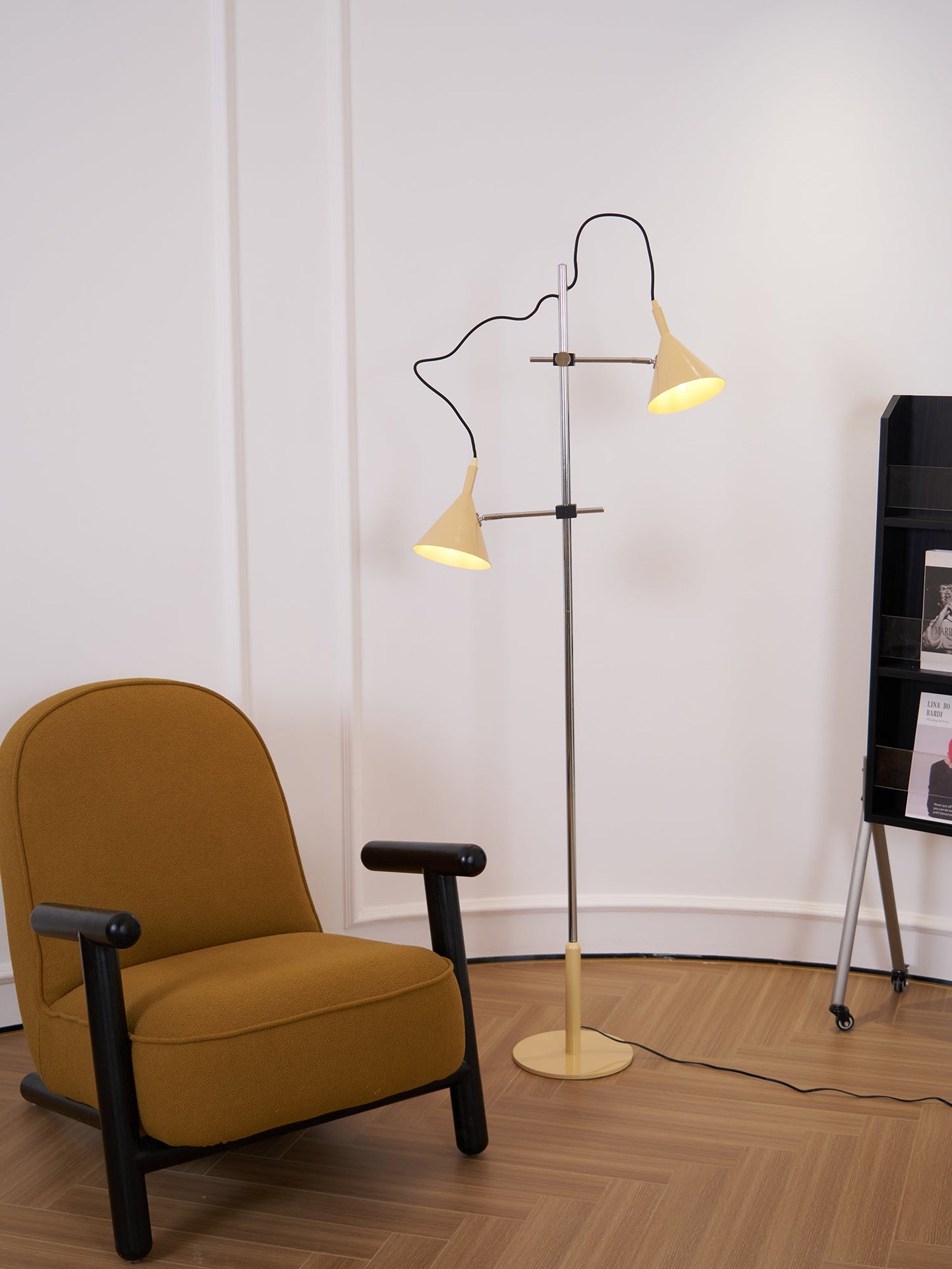 Laiton Floor Lamp LED Adjustable Chrome Beige Shade