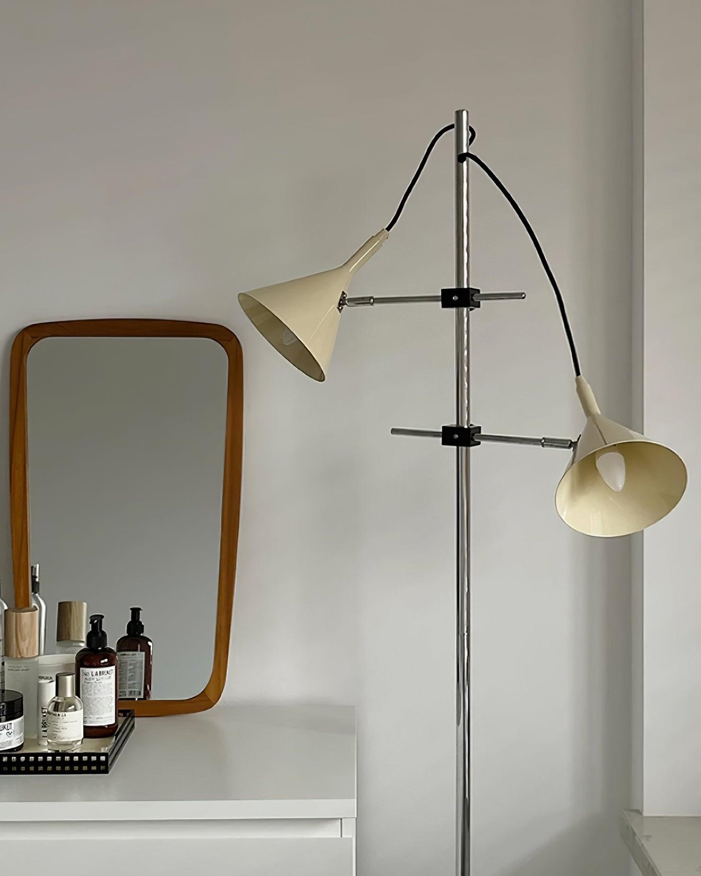 Laiton Floor Lamp LED Adjustable Chrome Beige Shade