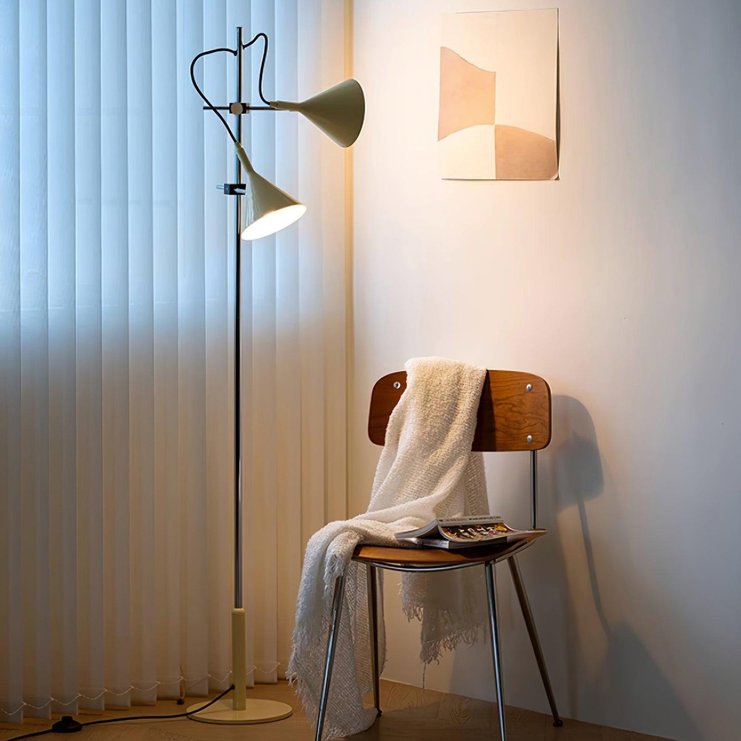 Laiton Floor Lamp LED Adjustable Chrome Beige Shade