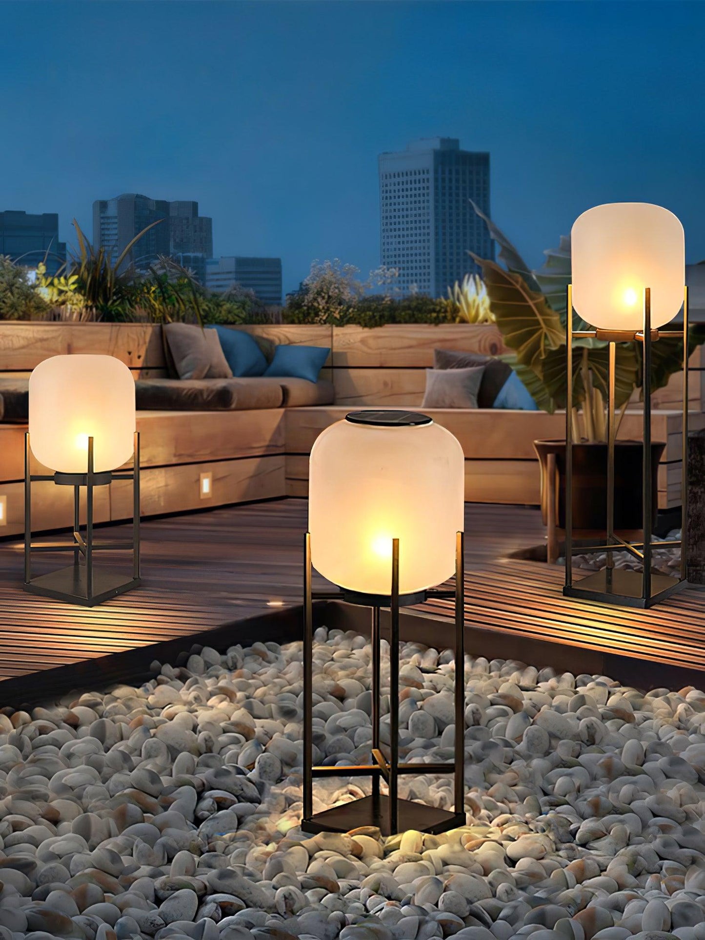 Solar Floor Lamp Lantern for Outdoors - Waterproof LED Light