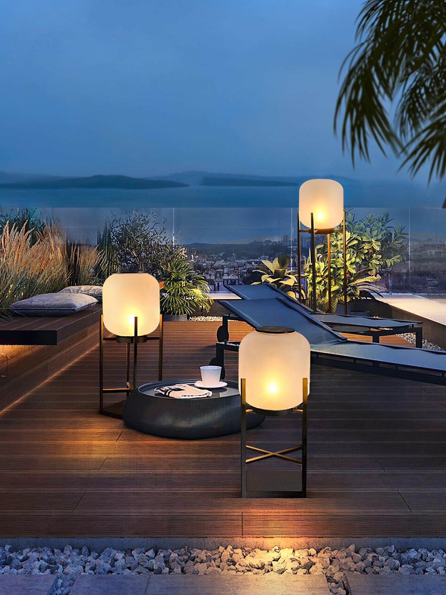 Solar Floor Lamp Lantern for Outdoors - Waterproof LED Light