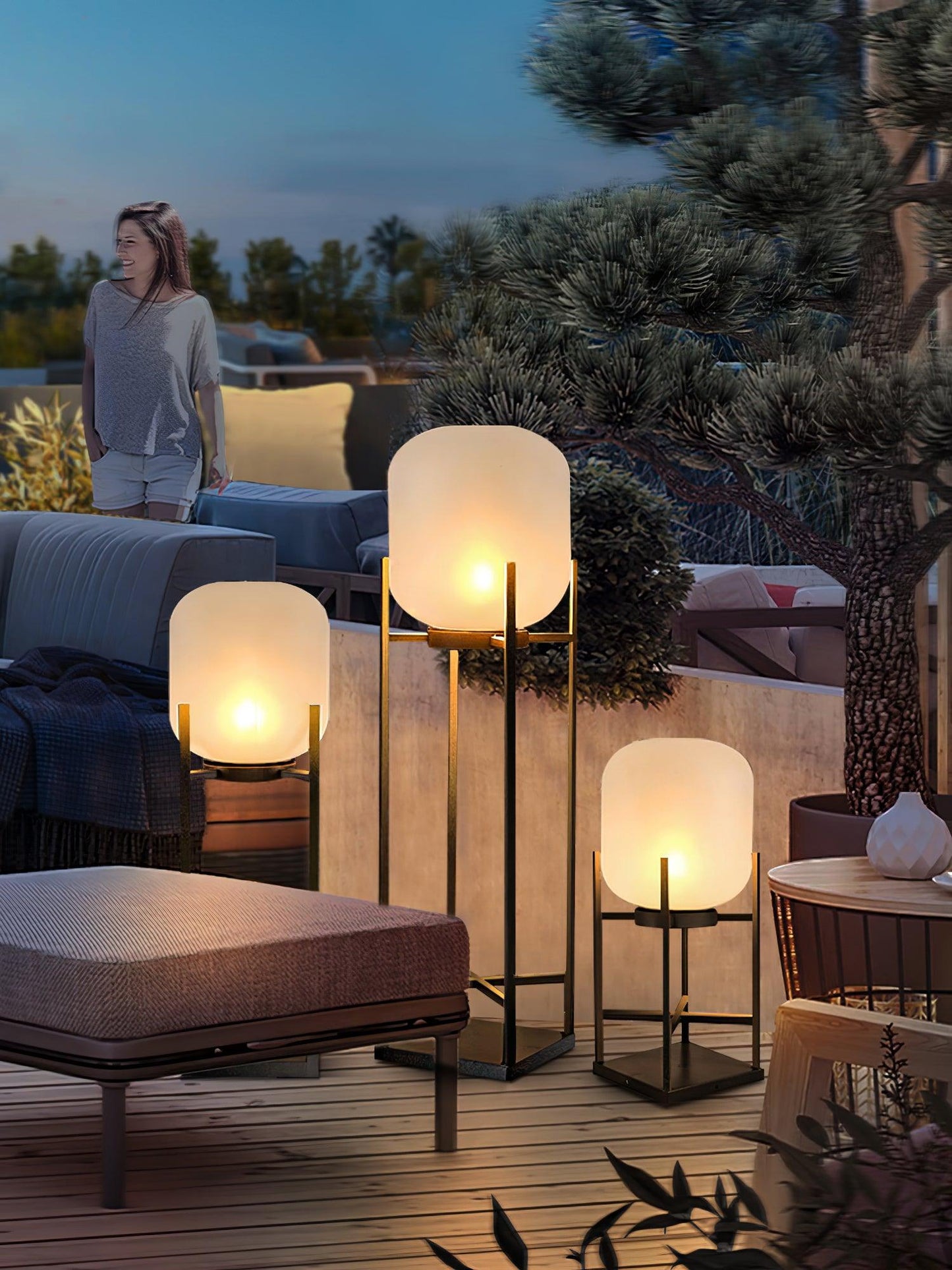 Solar Floor Lamp Lantern for Outdoors - Waterproof LED Light