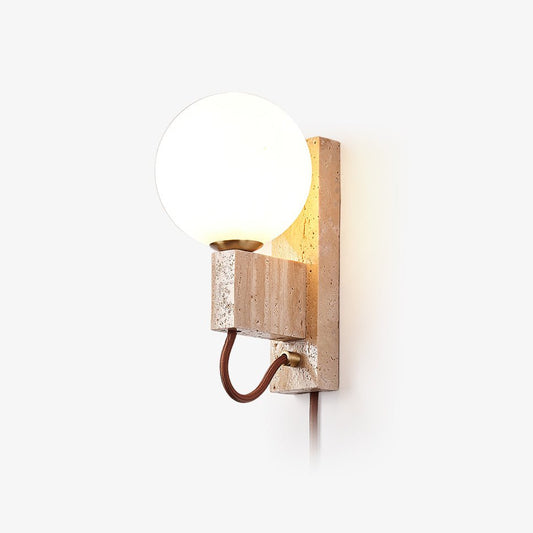 Atlas Globe Wall Sconce with Travertine Base and LED Light