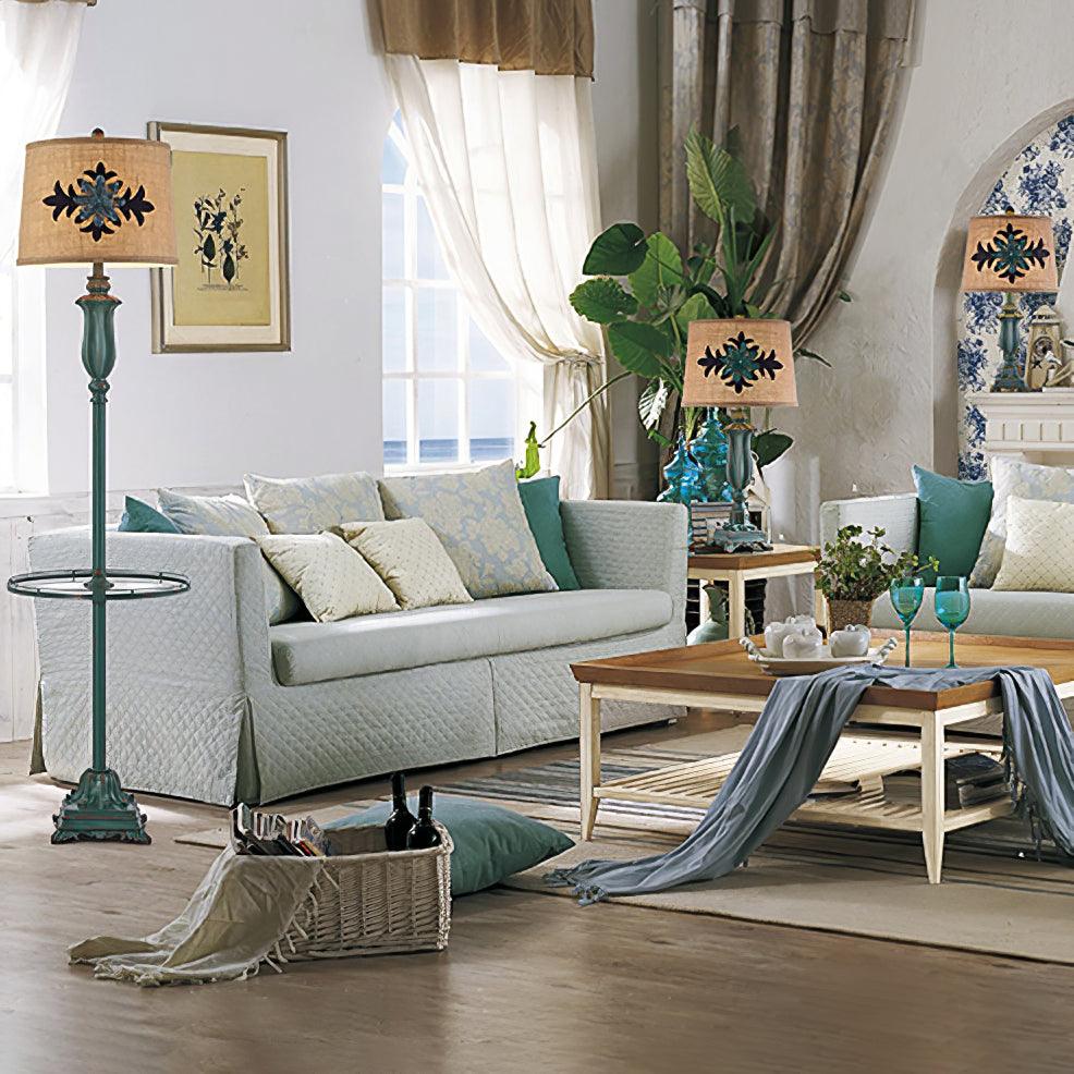 Lark Floor Lamp with Taupe Bell Shade - Vintage Resin Design