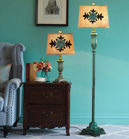 Lark Floor Lamp with Taupe Bell Shade - Vintage Resin Design