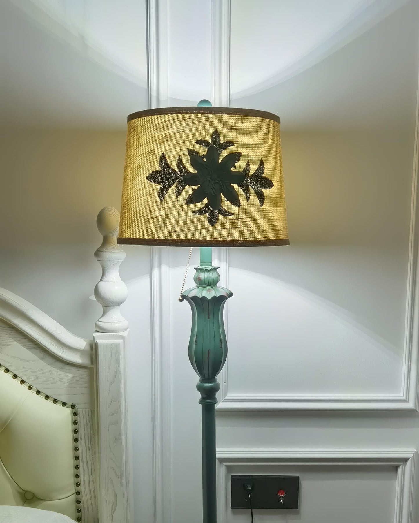 Lark Floor Lamp with Taupe Bell Shade - Vintage Resin Design
