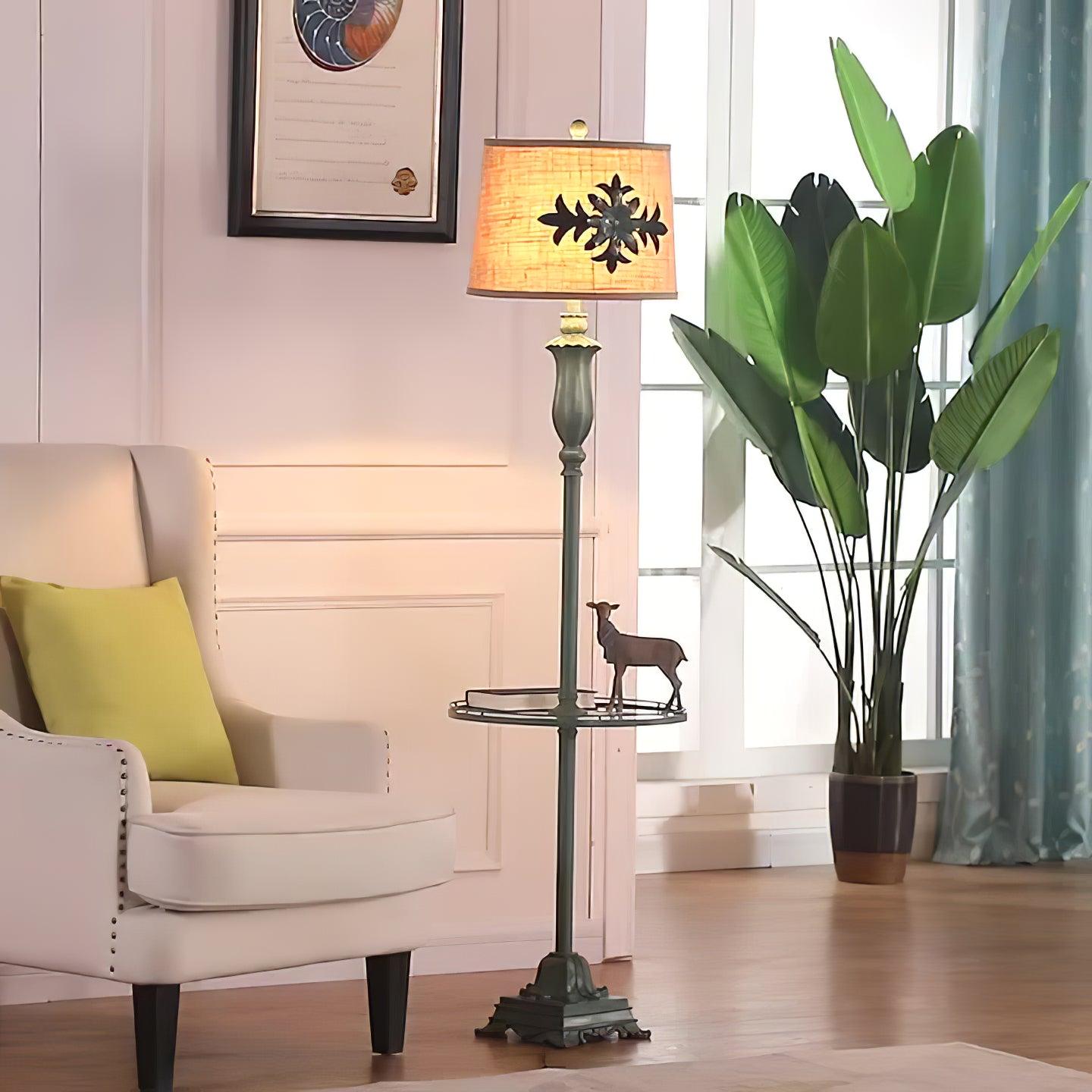 Lark Floor Lamp with Taupe Bell Shade - Vintage Resin Design