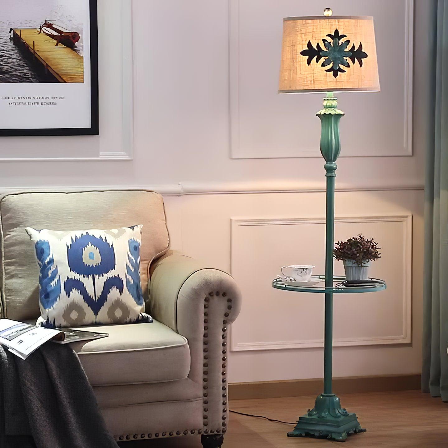 Lark Floor Lamp with Taupe Bell Shade - Vintage Resin Design
