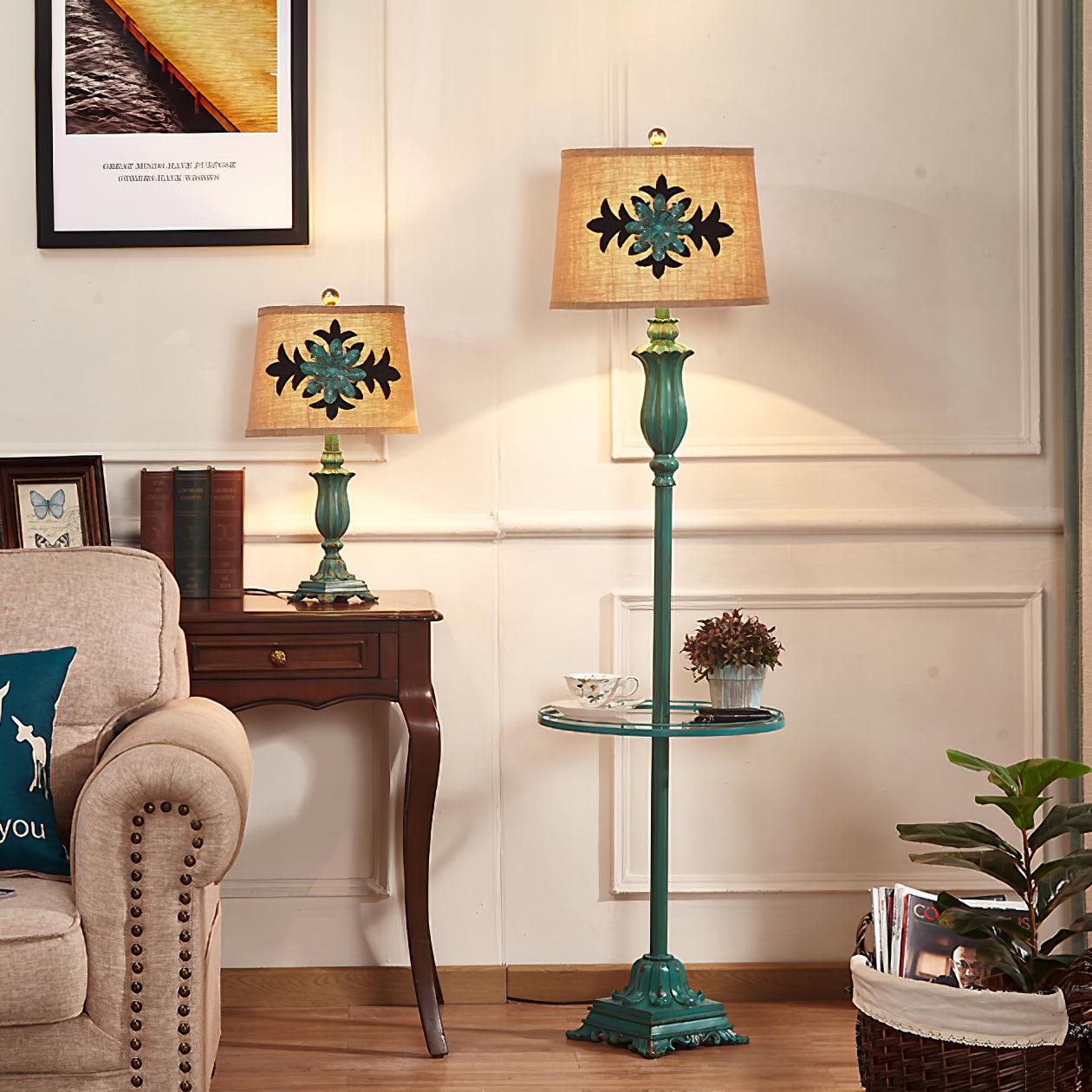 Lark Floor Lamp with Taupe Bell Shade - Vintage Resin Design