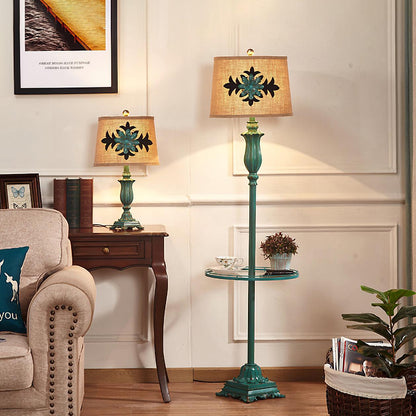 Lark Floor Lamp with Taupe Bell Shade - Vintage Resin Design