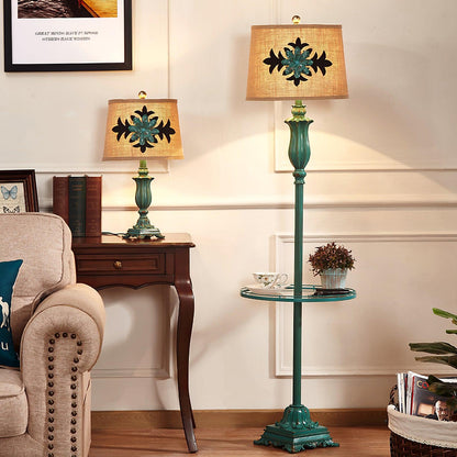 Lark Floor Lamp with Taupe Bell Shade - Vintage Resin Design