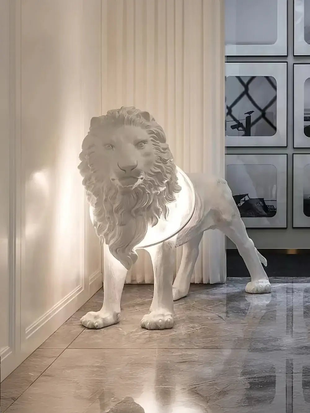 Leo Lion Sculpture Floor Lamp with LED Warm Light