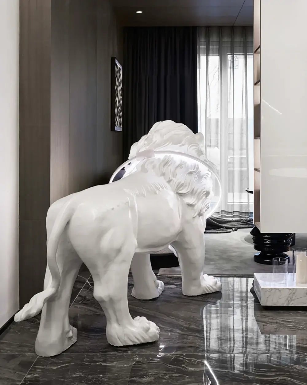 Leo Lion Sculpture Floor Lamp with LED Warm Light