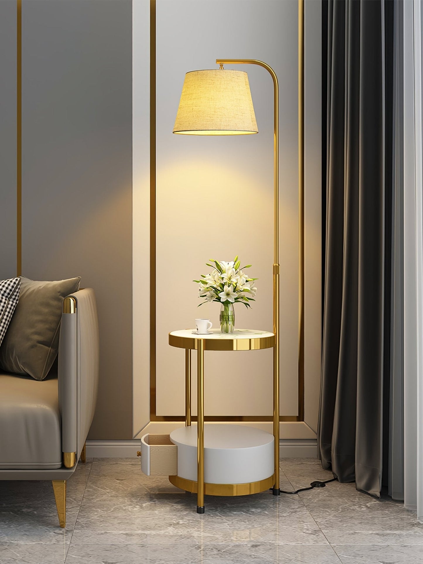 Lilah Floor Lamp with End Table and Storage Shelf
