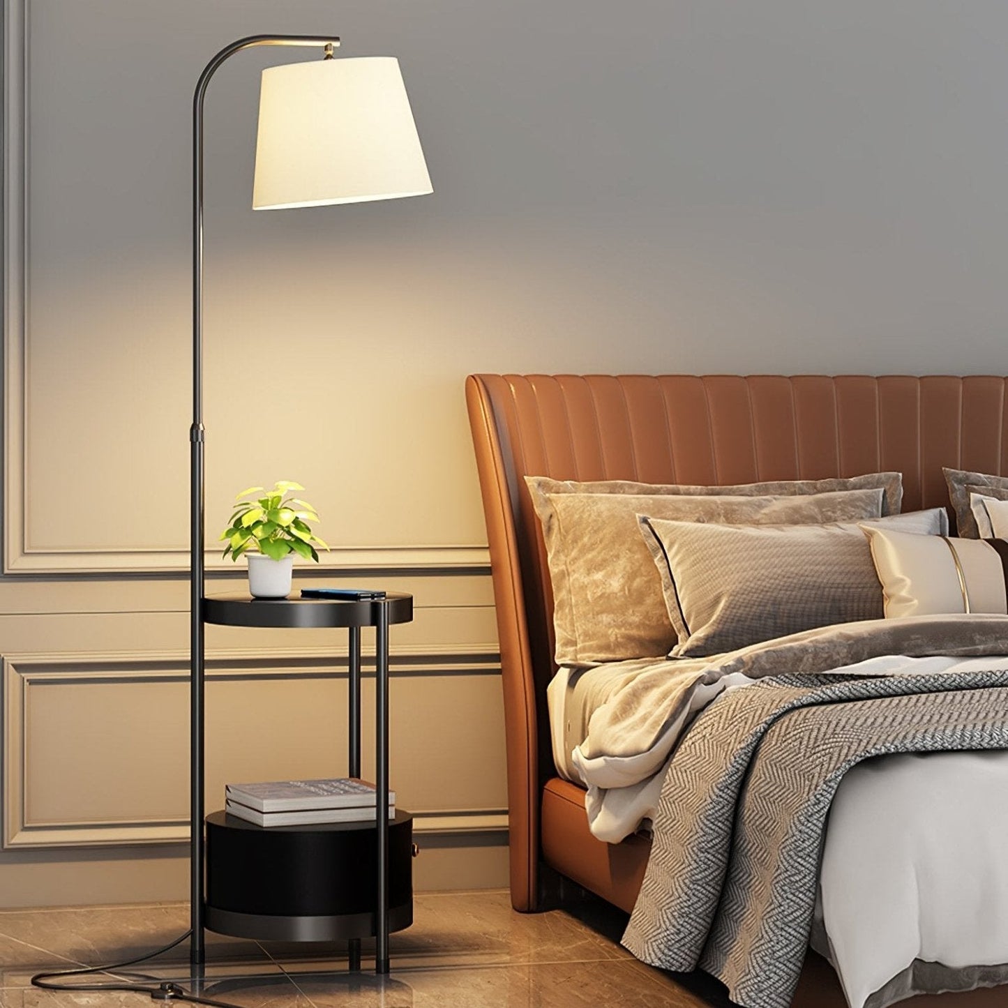 Lilah Floor Lamp with End Table and Storage Shelf