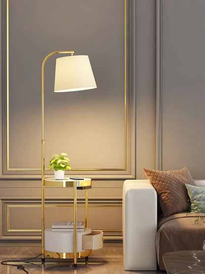 Lilah Floor Lamp with End Table and Storage Shelf
