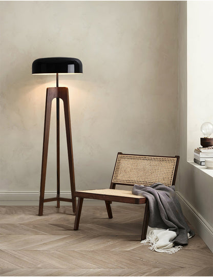 Linea Floor Lamp - LED Walnut with Black Shade for Indoor Use