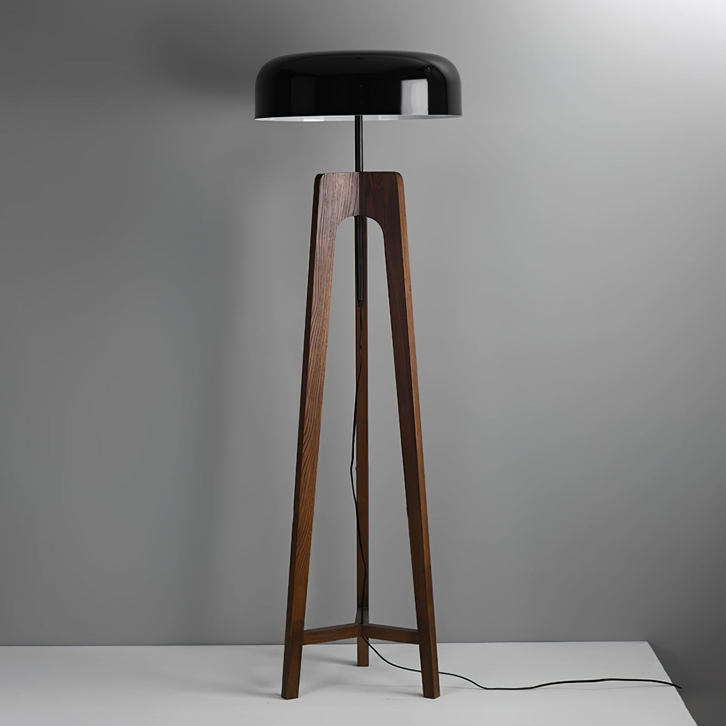 Linea Floor Lamp - LED Walnut with Black Shade for Indoor Use