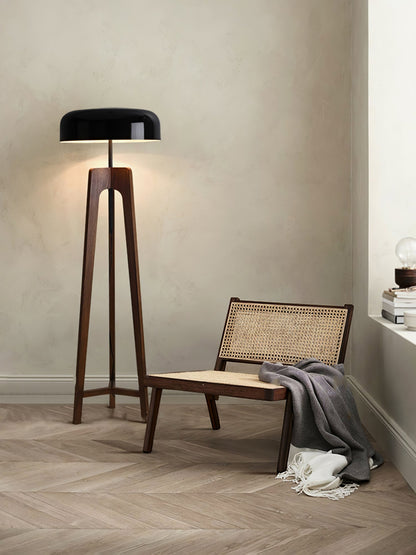 Linea Floor Lamp - LED Walnut with Black Shade for Indoor Use