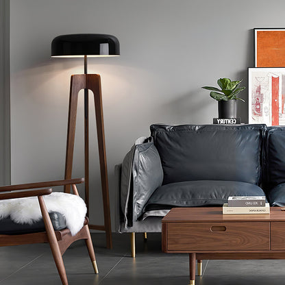 Linea Floor Lamp - LED Walnut with Black Shade for Indoor Use