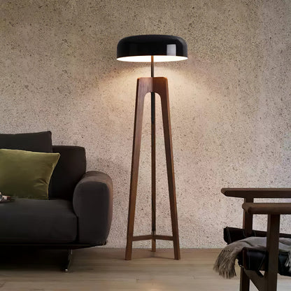 Linea Floor Lamp - LED Walnut with Black Shade for Indoor Use