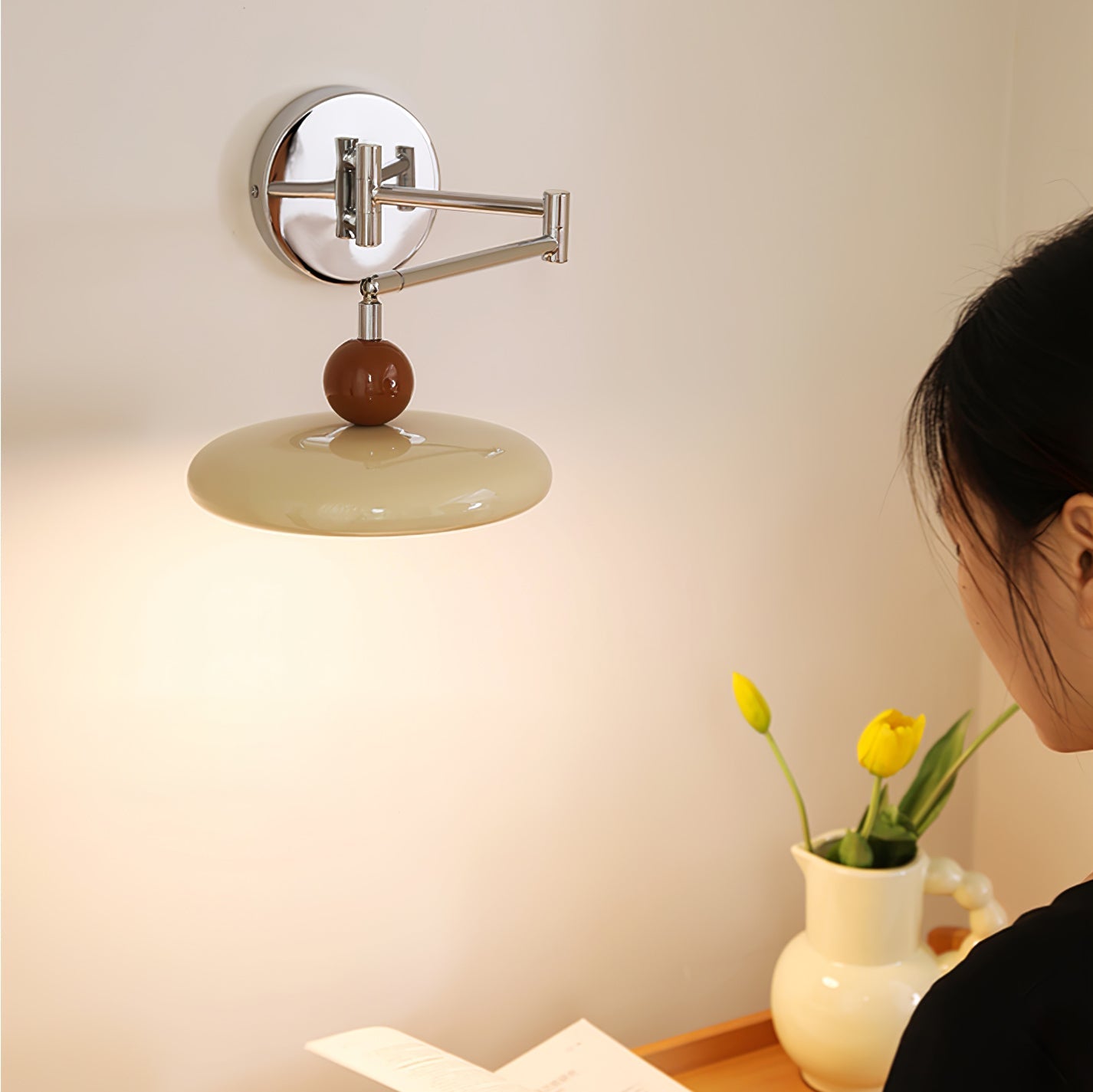 Lola Swing Arm Wall Lamp with LED Light - Chrome Finish