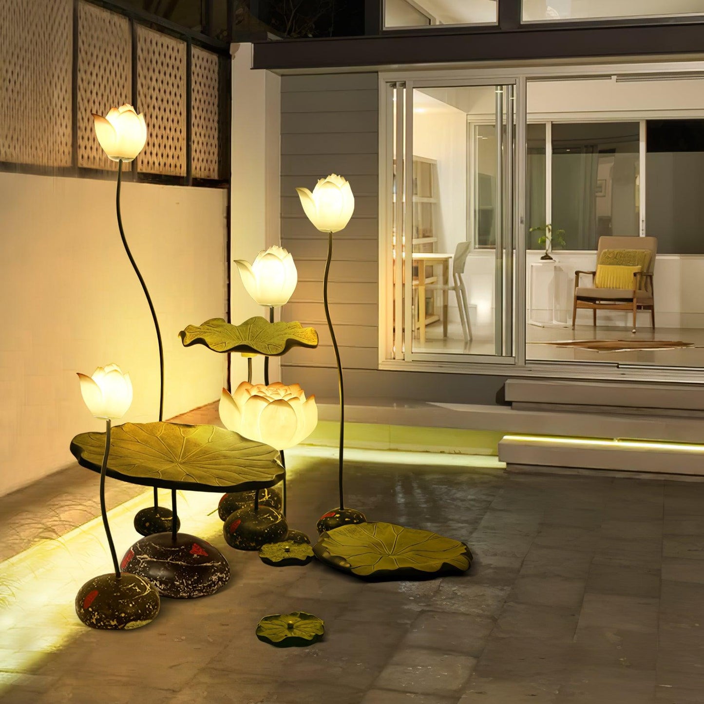 Lotus Floor Lamp with LED, Indoor Floral Design, Pink