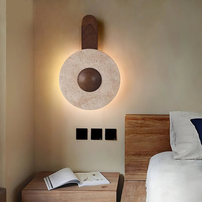 Lunar Wood Wall Lamp - LED Indoor Lighting with Travertine
