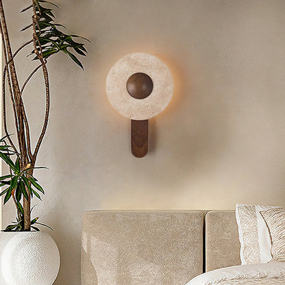 Lunar Wood Wall Lamp - LED Indoor Lighting with Travertine