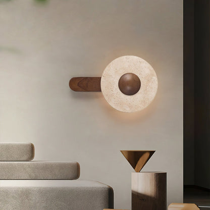 Lunar Wood Wall Lamp - LED Indoor Lighting with Travertine