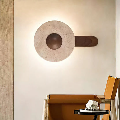 Lunar Wood Wall Lamp - LED Indoor Lighting with Travertine