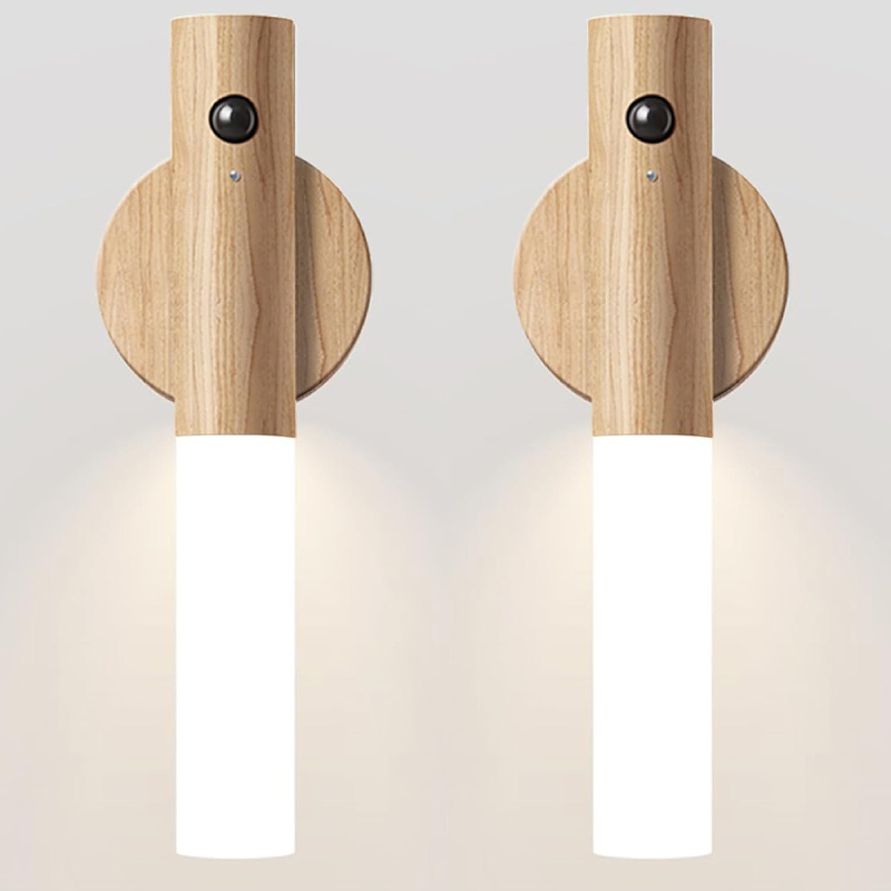 Magnetic Wooden Wall Light – Motion-Sensitive, Warm LED Lighting