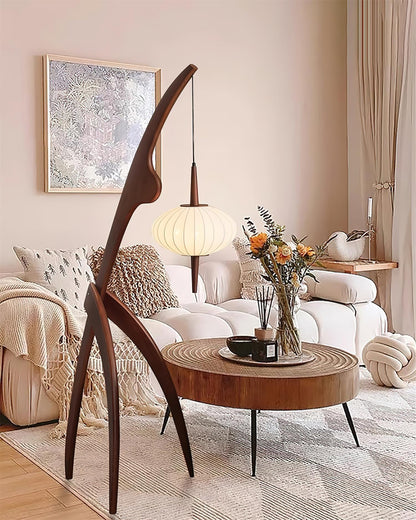 Mantis Wood Floor Lamp with LED, Indoor Use, Abstract Design