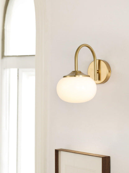 Marshmallow Wall Lamp with Pink Glass Shade and Gold Finish