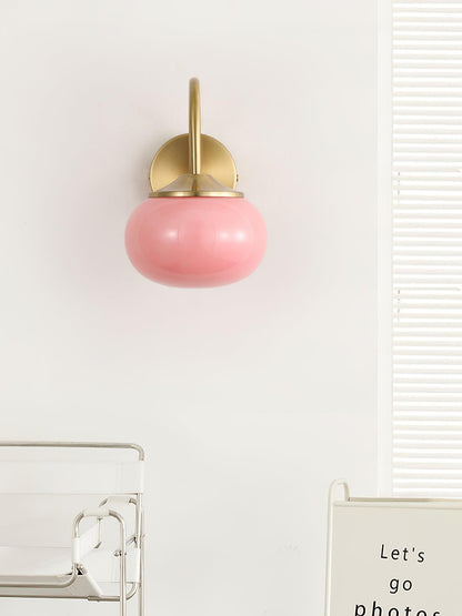 Marshmallow Wall Lamp with Pink Glass Shade and Gold Finish