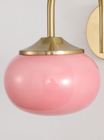 Marshmallow Wall Lamp with Pink Glass Shade and Gold Finish