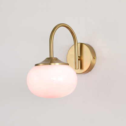 Marshmallow Wall Lamp with Pink Glass Shade and Gold Finish