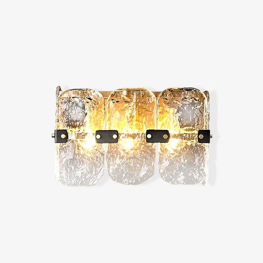 Massive Glass Wall Sconces Set of 2, Brass LED Light Fixtures