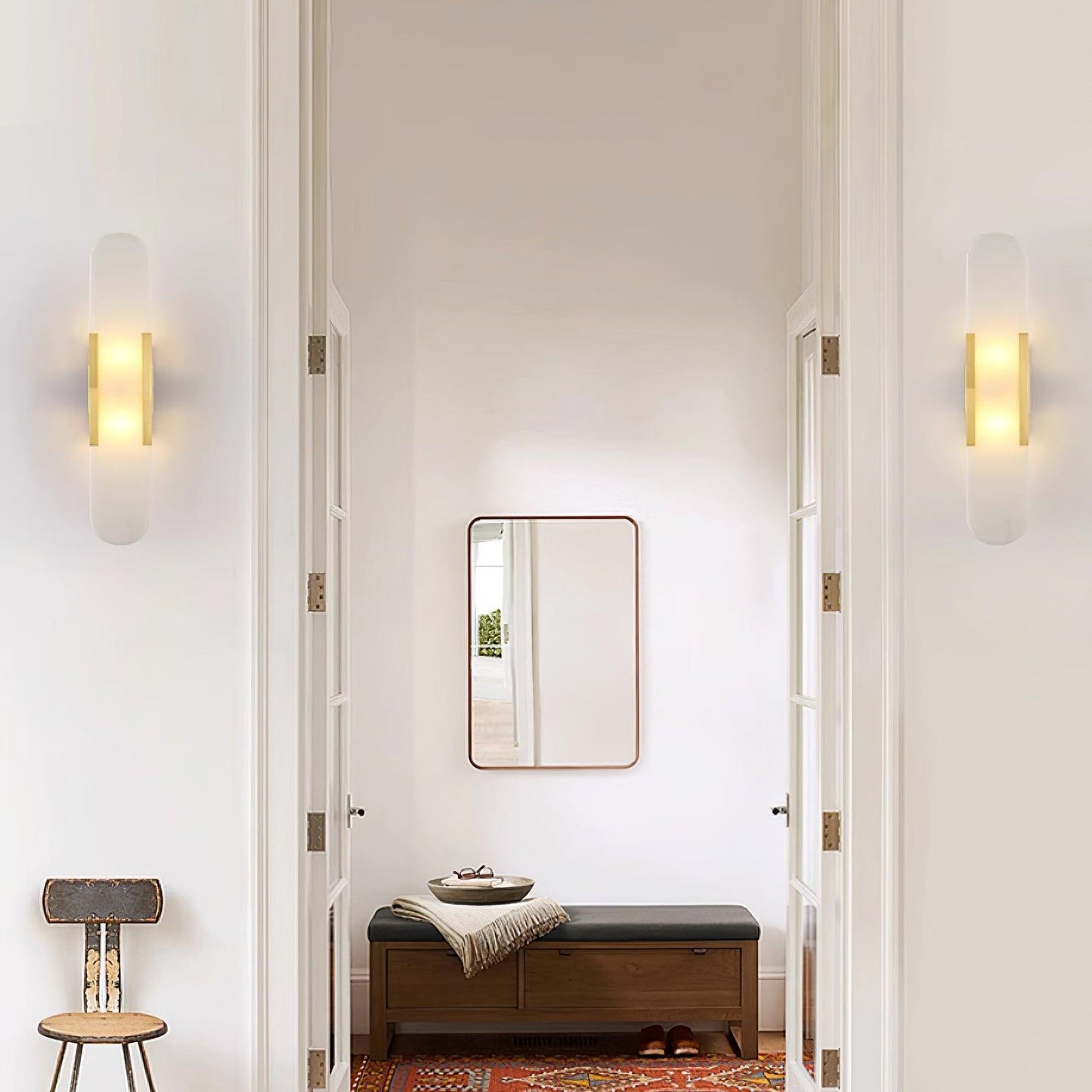 Melange Elongated Plug-in Sconce LED Wall Light Brass Accent